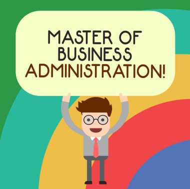 Master Of Business Administration yazma el yazısı metin. Onun kafası boş dikdörtgen renkli tahta adam ayakta tutan yukarıda sonrası lisansüstü eğitim mali anlam kavramı.