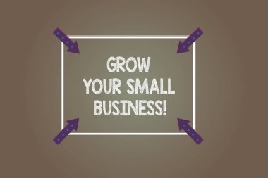 Küçük iş büyümek gösterilen metin işareti. Kavramsal fotoğraf şirketi pozitif nakit kazanmak Meydanı anahat ile köşe oklar işaret içe doğru renk arka plan üzerinde akışı oluşturur.