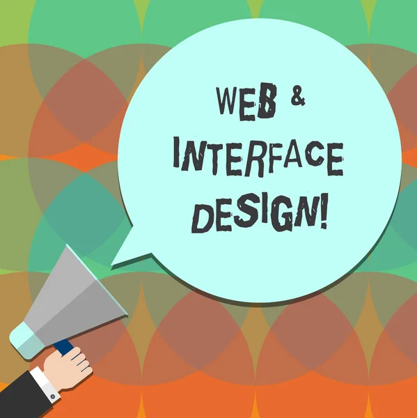 Escritura manual conceptual que muestra el diseño web y de interfaz. Texto de la foto del negocio Los diseñadores de sitios web en línea de desarrollo de análisis de Hu de la mano que sostiene el megáfono de color del habla burbuja . — Foto de Stock