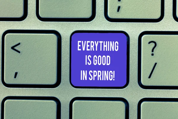 Writing note showing Everything Is Good In Spring. Business photo showcasing Happiness for the season Enjoy nature Keyboard Intention to create computer message keypad idea.