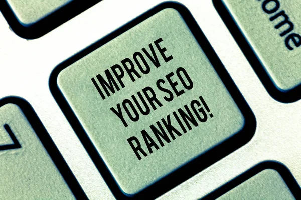 Writing note showing Improve Your Seo Ranking. Business photo showcasing Get better Improve in Search engine optimization Keyboard key Intention to create computer message pressing keypad idea.