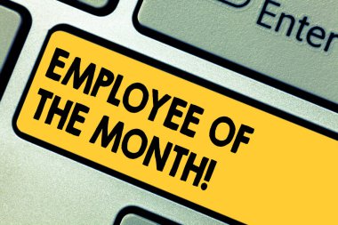 Word metin ayın çalışanı yazma. İş kavramı zor iyi mükemmel iş klavye tuşuna basarak tuş takımı fikir bilgisayar ileti oluşturmak için niyet için ödül ödül tanıma