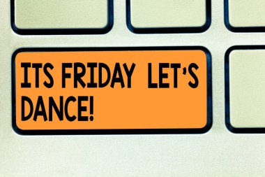 Kavramsal el onun Cuma izin S dans gösterilen yazma. Parti için davetiye vitrine iş fotoğraf mutlu hafta sonu klavye tuşu niyeti bilgisayar ileti fikir oluşturmak için zevk almak gitmek için bir disko.