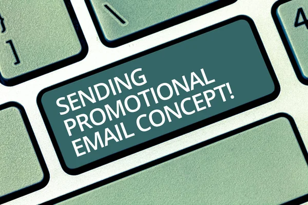 Handwriting text writing Sending Promotional Email Concept. Concept meaning Online marketing modern advertising Keyboard key Intention to create computer message pressing keypad idea.