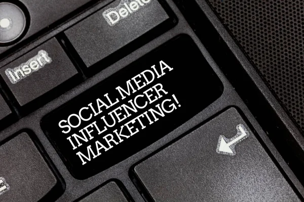 Handwriting text writing Social Media Influencer Marketing. Concept meaning Blogger online modern advertising Keyboard key Intention to create computer message pressing keypad idea.