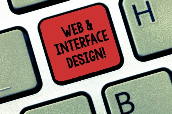 Writing note showing Web And Interface Design. Business photo showcasing Website designers online sites developing Keyboard Intention to create computer message keypad idea. — Stock Photo, Image