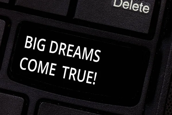 Handwriting text Big Dreams Come True. Concept meaning Great wishes can become reality stay motivated Keyboard key Intention to create computer message pressing keypad idea.
