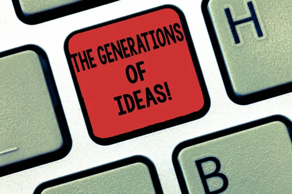 Записка, показывающая "Поколения идей". Деловые фотографии, демонстрирующие мозговой штурм творческой деятельности, вдохновляют Keyboard Intention на создание идеи клавиатуры компьютерных сообщений . — стоковое фото