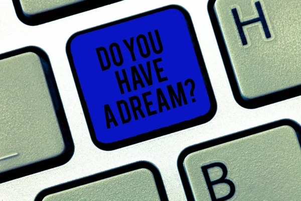 Rukopis textu se jste se A Dreamquestion. Pojetí znamená, řekněte nám, co vaše cíle a očekávání jsou klávesy záměr vytvořit počítač zprávu, stisknutím klávesy klávesnice idea. — Stock fotografie