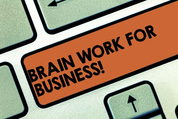 Text sign showing Brain Work For Business. Conceptual photo Brainstorming creative job inspiration thinking Keyboard key Intention to create computer message pressing keypad idea.