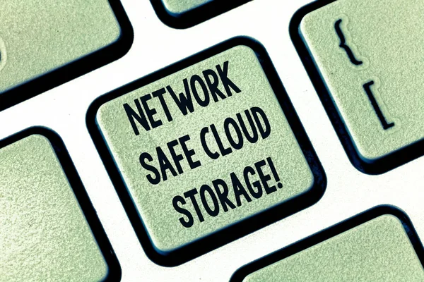 Text sign showing Network Safe Cloud Storage. Conceptual photo Security on new online storage technologies Keyboard key Intention to create computer message pressing keypad idea