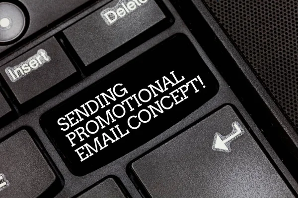 Handwriting text writing Sending Promotional Email Concept. Concept meaning Online marketing modern advertising Keyboard key Intention to create computer message pressing keypad idea.