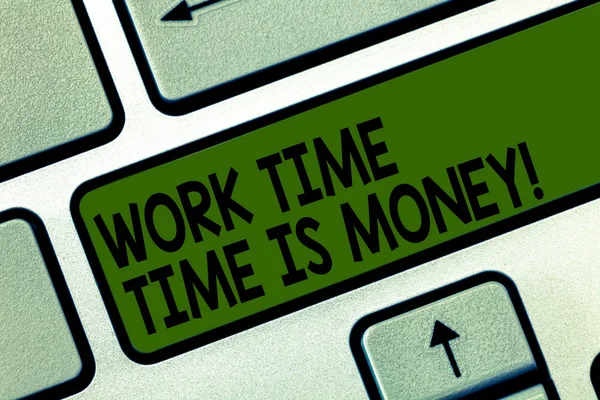 Writing note showing Work Time Time Is Money. Business photo showcasing Be fast to accomplish more work efficiently Keyboard key Intention to create computer message pressing keypad idea.