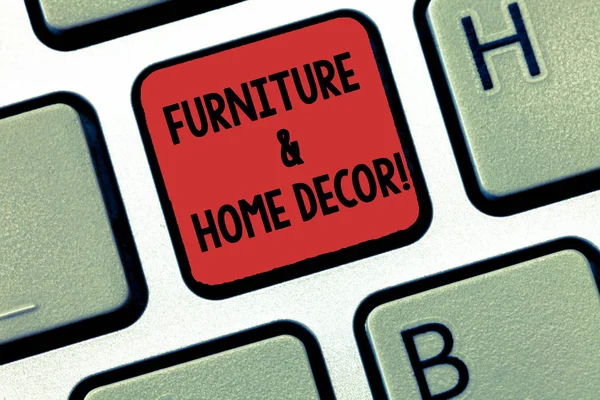 家具および家の装飾を示すメモを書きます。ビジネス フォト インテリア デザインの創造的な現代家の装飾キーボード コンピューター メッセージ キーパッド アイデアを作成する意図を展示. — ストック写真