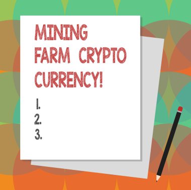 Madenciliği çiftlik kripto para birimi gösterilen metin işareti. Kavramsal fotoğraf bloğu zinciri ticaret dijital para iş yığın boş farklı Pastel renk inşaat Bond kağıt ve kalem.