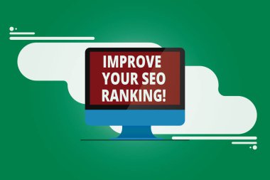 Your Seo sıralaması artırmak gösterilen Not yazma. İş fotoğraf vitrine almak daha iyi geliştirmek arama motoru optimizasyonu Mounted bilgisayar monitöründe boş yansıyan ekran üzerinde arka plan.