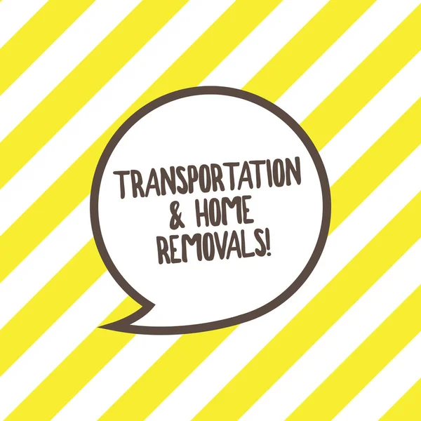 Conceptual hand writing showing Transportation And Home Removals. Business photo text Moving shipping packages new house Speech Bubble with Border Empty Text Balloon Dialogue Box.