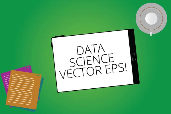 Writing Obs visar Data Science foto Eps. Företag foto skylta Digital analys modern informationsteknik tablett skärm kopp tefat och Filler lakan på färgbakgrund. — Stockfoto