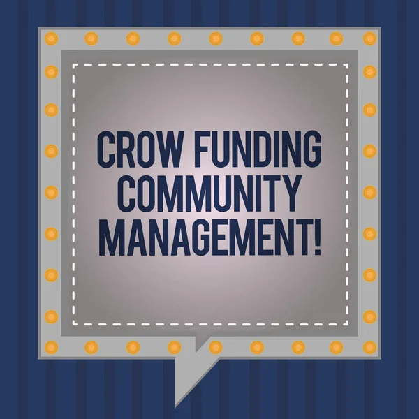 Conceptual hand writing showing Crow Funding Community Management. Business photo showcasing Venture fund project investments Square Speech Bubbles Inside other with Broken Line Circles.