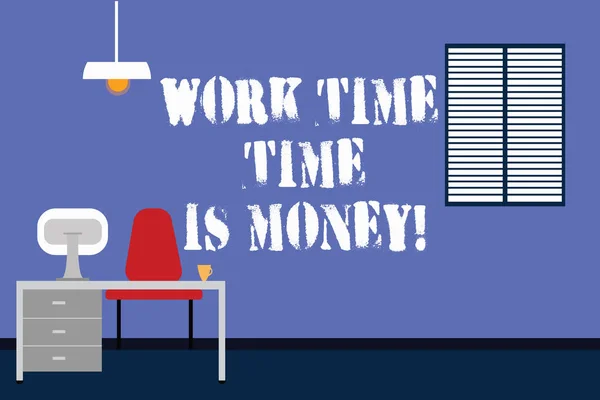 Handwriting text writing Work Time Time Is Money. Concept meaning Be fast to accomplish more work efficiently Work Space Minimalist Interior Computer and Study Area Inside a Room photo. — Stock Photo, Image