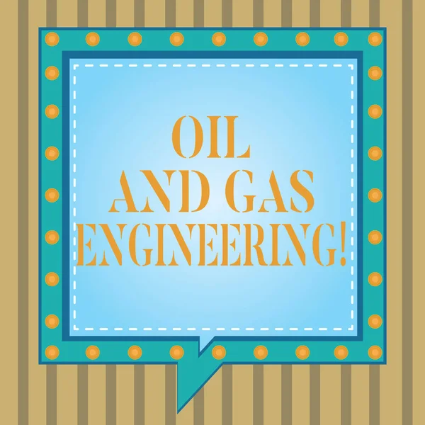 Text sign showing Oil And Gas Engineering. Conceptual photo Petroleum company industrial process engineer Square Speech Bubbles Inside Another with Broken Lines Circles as Borders. — Stock Photo, Image