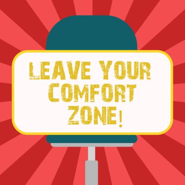 Kavramsal el bırak Your Comfort Zone gösterilen yazma. İş değişiklikleri yapın fotoğraf vitrine gelişmeye almak yeni fırsatlar boş dikdörtgen şekli etiket oturan bir döner sandalye üzerinde büyümek.