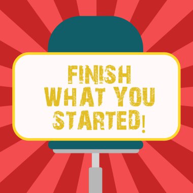 Kavramsal el başladığını bitirmek gösterilen yazma. İş fotoğraf vitrine Don't stop kadar hedeflerinizi sebat boş dikdörtgen şekli etiket oturan bir döner sandalye üzerinde gerçekleştirmek.