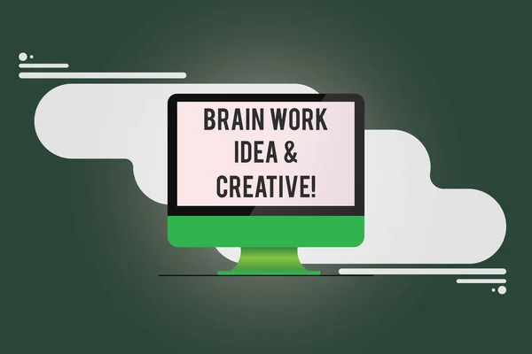 Écriture conceptuelle montrant Brain Work Idea And Creative. Texte photo d'affaires Créativité remue-méninges Pensée innovante Monté sur écran blanc moniteur d'ordinateur sur fond abstrait . — Photo