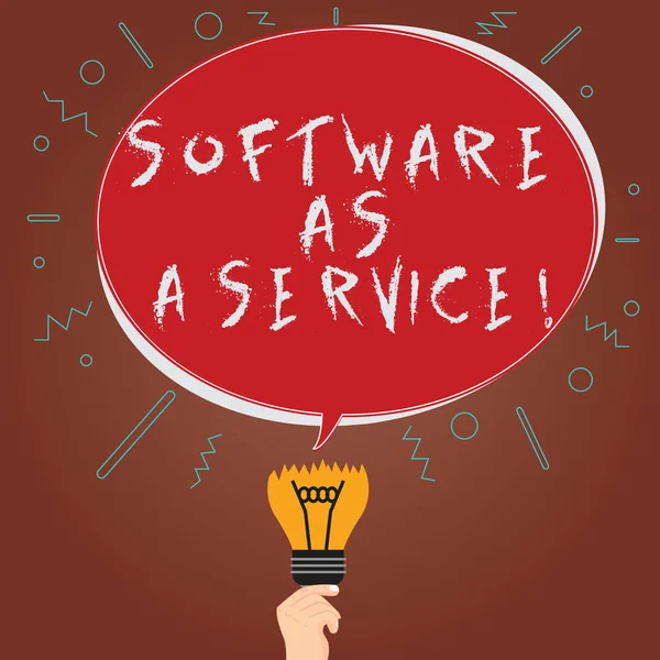 Conceptual hand writing showing Software As A Service. Business photo showcasing Mobile apps and technologies assistance support Oval Speech Bubble Above a Broken Bulb with Failed Idea icon.