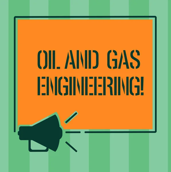 Handwriting text Oil And Gas Engineering. Concept meaning Petroleum company industrial process engineer Megaphone Sound icon Outlines Blank Square Loudspeaker Text Space photo. — Stock Photo, Image