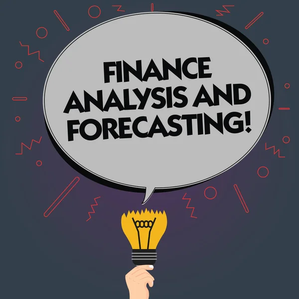 Word writing text Finance Analysis And Forecasting. Business concept for Financial analysisagement business strategies Blank Oval Color Speech Bubble Above a Broken Bulb with Failed Idea icon.