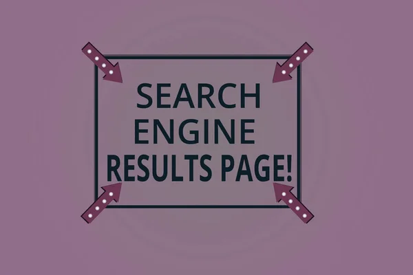 Handwriting text Search Engine Results Page. Concept meaning Website created to display searching result Square Outline with Corner Arrows Pointing Inwards on Color Background.