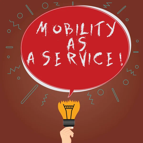 Conceptual hand writing showing Mobility As A Service. Business photo showcasing Mobile online technologies assistance support Oval Speech Bubble Above a Broken Bulb with Failed Idea icon.