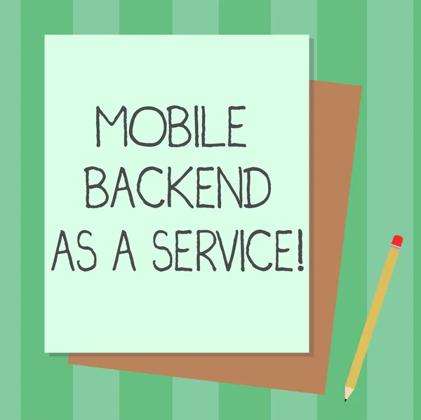 Conceptuele hand schrijven tonen mobiele Backend As A Service. Zakelijke foto tekst Mbaas Link web en mobiele apps Cloud opslag stapel van verschillende Pastel kleur construeren Bond papier potlood. — Stockfoto