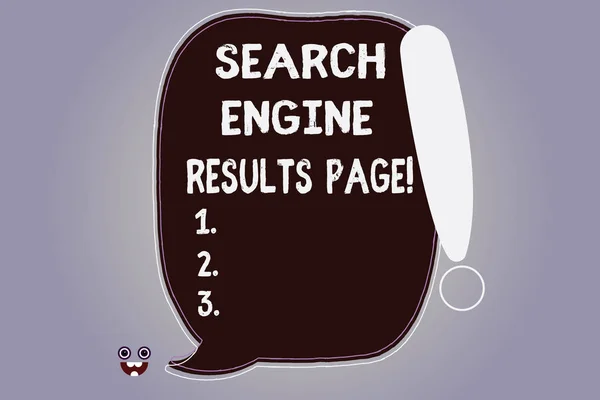 Word writing text Search Engine Results Page. Business concept for Website created to display searching result Blank Color Speech Bubble Outlined with Exclamation Point Monster Face icon.