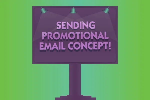 Word writing text Sending Promotional Email Concept. Business concept for Online marketing modern advertising Blank Lamp Lighted Color Signage Outdoor Ads photo Mounted on One Leg.
