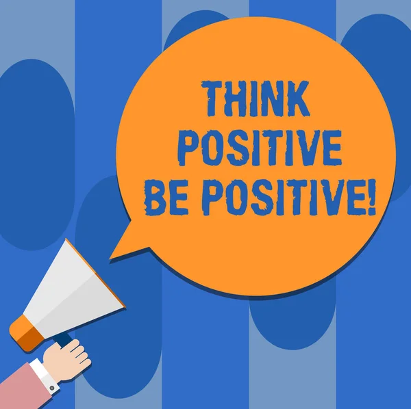 Writing Obs visar tror positiv vara positiv. Företag foto skylta alltid har motivation attityd positivism Hu analys Hand Holding Megaphone färg pratbubblan. — Stockfoto