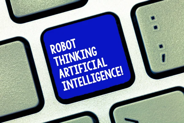 Conceptual hand writing showing Robot Thinking Artificial Intelligence. Business photo showcasing AI modern futuristic chat bot Keyboard Intention to create computer message keypad idea.