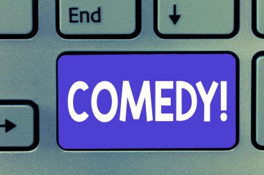 Komedi gösterilen Not yazma. İş fotoğraf profesyonel eğlence seyirci şakalar çizimler yapmak vitrine gülmek mizah