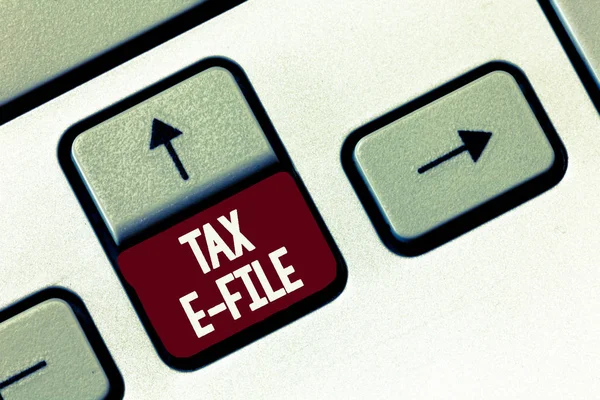 Texto de escritura de palabras Tax E File. Concepto empresarial para el sistema de presentación de documentos fiscales al Servicio de Impuestos Internos de EE.UU. — Foto de Stock