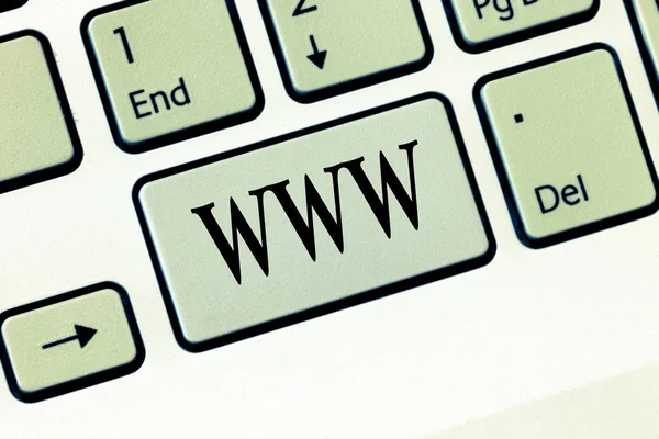 Segno di testo che mostra Www. Foto concettuale Rete di contenuti online Formattati in HTML e accessibili tramite HTTP — Foto Stock
