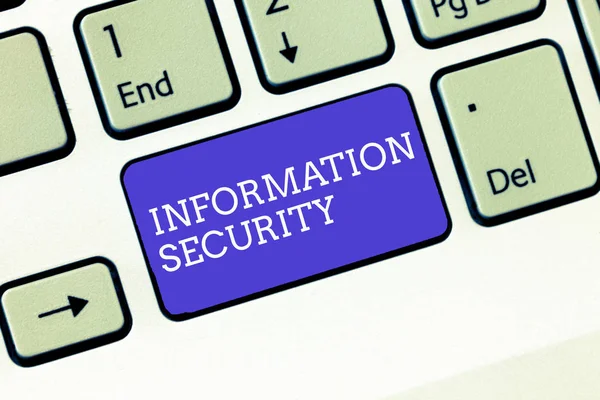 Writing note showing Information Security. Business photo showcasing INFOSEC Preventing Unauthorized Access Being Protected — Stock Photo, Image