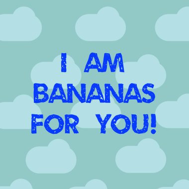 Metin yazma Word muz yanında olduğumu. İş kavramı için birisi olarak mutlu duygu mavi gökyüzü bulutlar yüzen tekrar boşluk Poster sunum kartları için sevilen için deli olmak için.