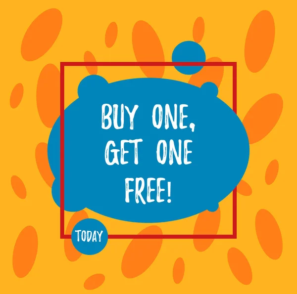 Text sign showing Buy One Get One Free. Conceptual photo Promotion discount special offering in gift card Asymmetrical Blank Oval photo Abstract Shape inside a Square Outline.