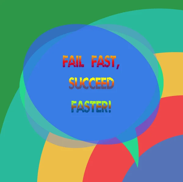 Text sign showing Fail Fast Succeed Faster. Conceptual photo Do not give up keep working on it to achieve Blank Speech Bubble photo and Stack of Transparent Circle Overlapping.