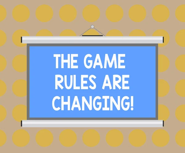 Word writing text The Game Rules Are Changing. Business concept for Changes in established competition agreements Blank Portable Wall Hanged Projection Screen for Conference Presentation.