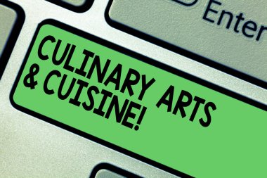 Mutfak Sanatları ve mutfağı gösterilen metin işareti. Kavramsal fotoğraf Şef hazırlanıyor gurme gıdalar mükemmel tarifleri klavye tuşuna basarak tuş takımı fikir bilgisayar ileti oluşturmak için niyet