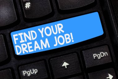 Word metin bul Your Dream iş yazma. Şirket kariyer başarı klavye tuşuna basarak tuş takımı fikir bilgisayar ileti oluşturmak için niyet iş görevi için Aradığınız iş kavramı.