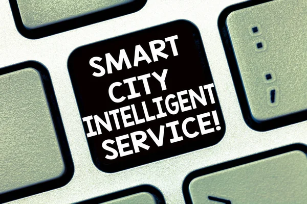 Conceptual hand writing showing Smart City Intelligent Service. Business photo text Connected technological modern cities Keyboard Intention to create computer message keypad idea.