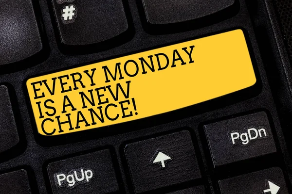 Text sign showing Every Monday Is A New Chance. Conceptual photo Start your week with positivism Motivation Keyboard key Intention to create computer message pressing keypad idea.